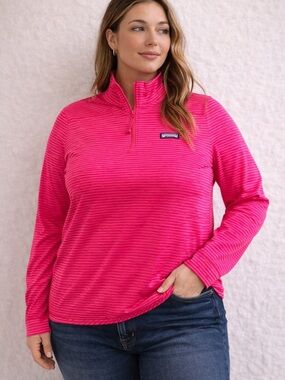 Vineyard Vines The Shep Shirt Pink/Red Striped Quarter-Zip Pullover Size XL